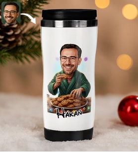 BK Gift Kişiye Özel Erkek Yılbaşı Karikatürlü Çelik Termos Bardak - 2, Yılbaşı Hediyesi, Yeni Yıl Hediyesi