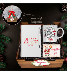 eJOYA Yeni Yıla Özel Defter Ve Kalem & Kupa & Ahşap Hediye Sepeti 114415 (Beyaz)