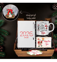 eJOYA Yeni Yıla Özel Defter Ve Kalem & Kupa & Ahşap Hediye Sepeti 114415 (Beyaz)