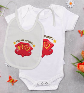 BK Kids You Are My Hero Dad Tasarımlı Bebek Body Zıbın ve Mama Önlüğü Hediye Seti - Model 1