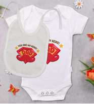 BK Kids You Are My Hero Dad Tasarımlı Bebek Body Zıbın ve Mama Önlüğü Hediye Seti - Model 1