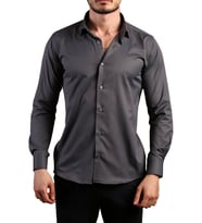 Koyu Gri Ekstra Dar Kesim Likralı Esnek Micro Kumaş Kol Düğmeli Slim Fit Erkek Gömlek - 195-7