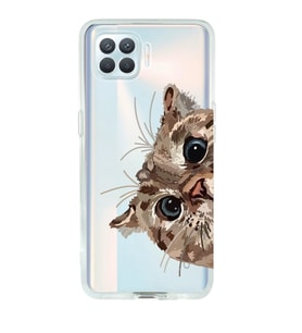 Oppo Reno 4 Lite Uyumlu Tatlı Kedi Desenli Şeffaf Telefon Kılıfı