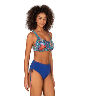 Endeep Kadın Büyük Beden Balenli Destekli Bağlama Detaylı Mavi Desenli Bikini Takımı