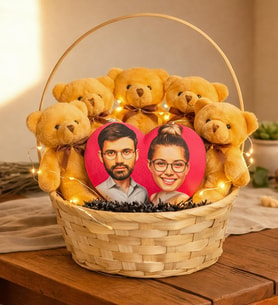 Sevgililer Gününe Özel Kahverengi Peluş Ayıcık Karikatür Sepeti