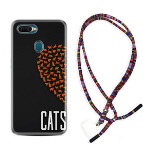 Oppo A5S A15 A16 A54 A55 A73 A74 Kılıf Boyun Asklı Rasta Silikon Cats 1792