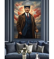 Türk Bayrağı ve Heybetli Atatürk Dekoratif Kanvas - Mdf Ahşap Tablo