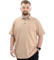 Mode XL Battal Beden Erkek Tshirt Polo Yaka Cepli Klasik Pike 20552 Bej
