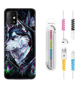 INFINIX Hot 8 9 10 11S Hot 10 Play 10T Kılıf Kablo Koruma Spiral Silikon Dog Eyes 1761