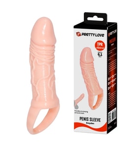 Pretty Love Breyden 16 Cm Testis Halkalı 3 Cm Dolgulu Silikon Penis Kılıfı