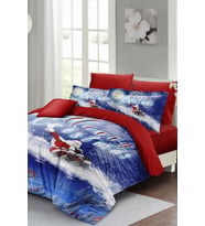 Yılbaşı Nevresim Takımı (Lastikli Çarşaflı) Çift Kişilik %100 Pamuk Saten Blue Noel