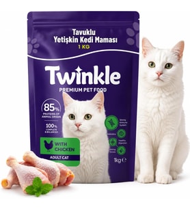 Twinkle Yetişkin Kedi Maması 1 kg - Tavuklu Kedi Maması -%85 Hayvansal Protein - Tam ve Dengeli Beslenme - Tüy ve Deri Desteği