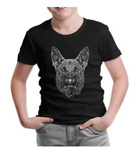 Realistic German Shephard Dog Siyah Çocuk Tshirt