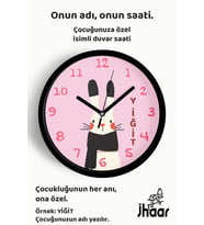 İsme Özel Sevimli Tavşan Çocuk Odası Duvar Saati Orta Boy 30 cm Siyah Camlı Sessiz