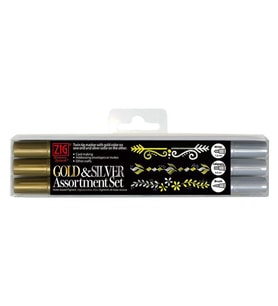 Zig Gold & Silver Metalik Yazı Kalemi 3'lü Set (Fırça Uç, Kesik Uç, Yuvarlak Uç) 