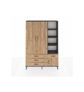 Arges Gardrop 5 Raflı 4 Çekmeceli Tek Askılı 132x30x195 Antrasit-Çam