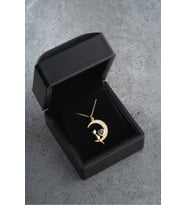 925 Ayar Gümüş Işıklı Kutuda Mavi Taşlı Gold kedi Kolye