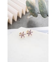 925 Ayar Gümüş Gold Kaplama Mor Zirkon Taşlı Lotus Çiçeği Küpe