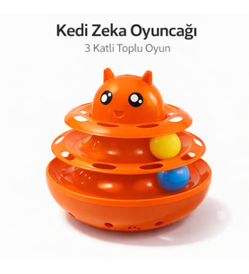 Hacıyatmaz Kedi Oyuncağı 3 Katlı Toplu Zeka Oyuncağı 20x21 cm – Devrilmez Interaktif Mama Oyuncağı