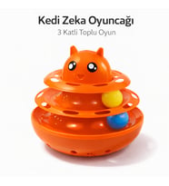 Hacıyatmaz Kedi Oyuncağı 3 Katlı Toplu Zeka Oyuncağı 20x21 cm – Devrilmez Interaktif Mama Oyuncağı
