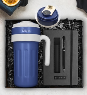 Kişiye Özel Çelik 700 ML Dereceli Termos & Kişiye Özel Defter & Kişiye Özel Deri Kılıflı Touch Pen Kalem
