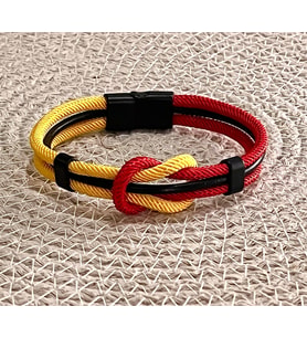 Sarı Kırmızı Taraftar Temalı Deri&Makreme Düğüm Model Bileklik (Net 21cm) (Sarı-Kırmızı)