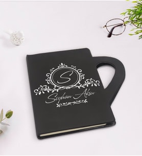 BK Gift Kişiye Özel İsimli Kupa Şeklinde Siyah Termo Deri Defter Model 11
