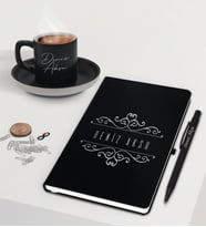 BK Gift Kişiye Özel İsimli Siyah Defter Kalem ve Türk Kahvesi Fincanı Hediye Seti-8, Arkadaşa Hediye, Sevgiliye Hediye, Yeni İş Hediyesi