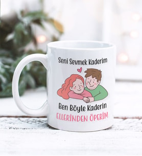 Sevgililer Günü Seni Sevmek Kaderim Tasarımlı Kupa Bardak (Beyaz)