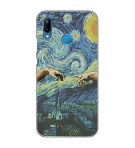 Huawei P20 Lite Uyumlu Sanatsal Vintage Desenli Şeffaf Telefon Kılıfı