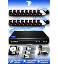 PICAM 16 Kameralı Panda 16 Dış Kamera Set 100 GB HDD Full HD Gece Görüşlü Güvenlik Kamerası Sistemi