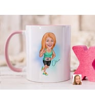 Bk Gift Kişiye Özel Kadın Koşucu Karikatürlü Pembe Kupa Bardak-1, Sevgiliye Hediye, Arkadaşa Hediye
