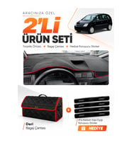 e-biz OPEL MERİVA A (2003-2010) Uyumlu Torpido Örtüsü + Deri Bagaj Çantası - Siyah-Kırmızı - OP012