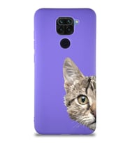 Xiaomi Redmi Note 9 Soft Premier Kapak Catface Tasarımlı Silikon Kılıf - Mor (Şeffaf)