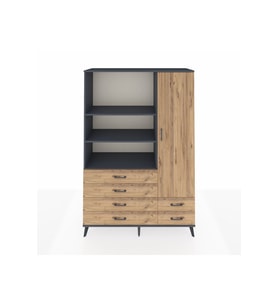 Hyperion Gardrop 7 Raflı 6 Çekmeceli Tek Kapaklı  132x44x195 Antrasit-Çam