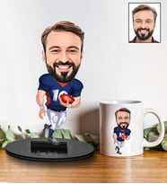 Kişiye Özel Amerikan Futbolu Tasarımlı Karikatür Biblo Ve Kupa Hediye Seti 69