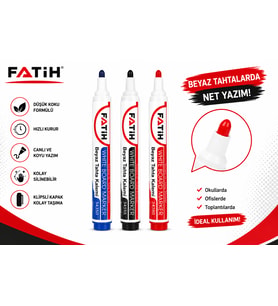 Fatih Beyaz Tahta Kalemi 3'lü Set Mavi Siyah Kırmızı Whiteboard Marker Silinebilir