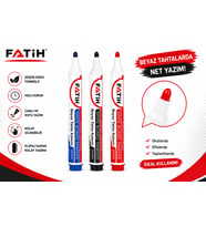 Fatih Beyaz Tahta Kalemi 3'lü Set Mavi Siyah Kırmızı Whiteboard Marker Silinebilir