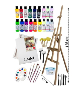 Akrilik Boya Resim Seti Südor Monalisa 18 Renk 70 ml Akrilik Boya 2 Tuval 25x35 Fırça Spatula Şövale 