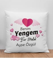 BK Gift Kişiye Özel Benim Yengem Bir Melek Tasarımlı Beyaz Kırlent Yastık, Ev Hediyesi, Doğum Günü Hediyesi