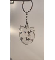 Şeffaf Çilek Gümüş Yaprak Desenli Anahtarlık Handmade El Yapımı Epoksi Hediyelik
