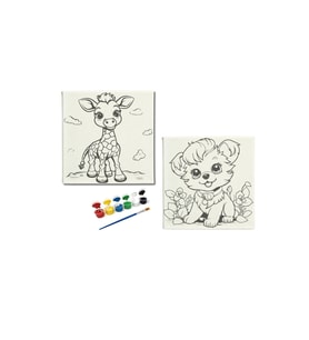 Okul-aile Etkinliği-2'li Tuval Boyama Seti. 20x20 Cm Uv Baskı 6 Akrilik Boya 1 Fırça