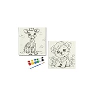 Okul-aile Etkinliği-2'li Tuval Boyama Seti. 20x20 Cm Uv Baskı 6 Akrilik Boya 1 Fırça