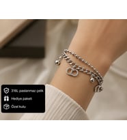 Çok Zincirli Çelik Bileklik – Top Detaylı Şık ve Modern Kadın Bileklik