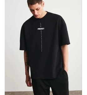 Erkek Kısa Kol Yazlık Tişört Bisiklet Yaka Baskılı Oversize T-Shirt - Siyah