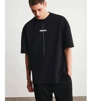 Erkek Kısa Kol Yazlık Tişört Bisiklet Yaka Baskılı Oversize T-Shirt - Siyah