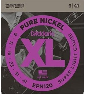 D'Addario EPN120 XL Pure Nickel Elektro Gitar Tel Seti - 9-41 Super Light (Profesyonel) Saf Nikel Malzeme, Klasik Retro Karakterli Sesler ve Kolay Bend İmkanı