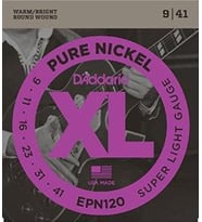 D'Addario EPN120 XL Pure Nickel Elektro Gitar Tel Seti - 9-41 Super Light (Profesyonel) Saf Nikel Malzeme, Klasik Retro Karakterli Sesler ve Kolay Bend İmkanı