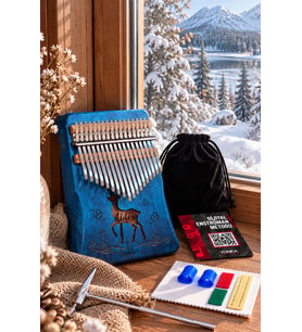 Midex KLX-510 Hakiki Ağaç Geyik Desenli Kalimba 17 Tuşlu Full Set