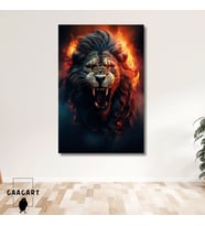 Tekli Dikey Kanvas Duvar Tablosu Puslu Kırmızı Aslan Portresi